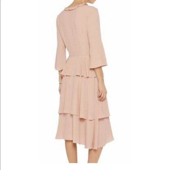 Iris & Ink Ruffled tiered crepe dress size 8 beige pink - Picture 3 of 11